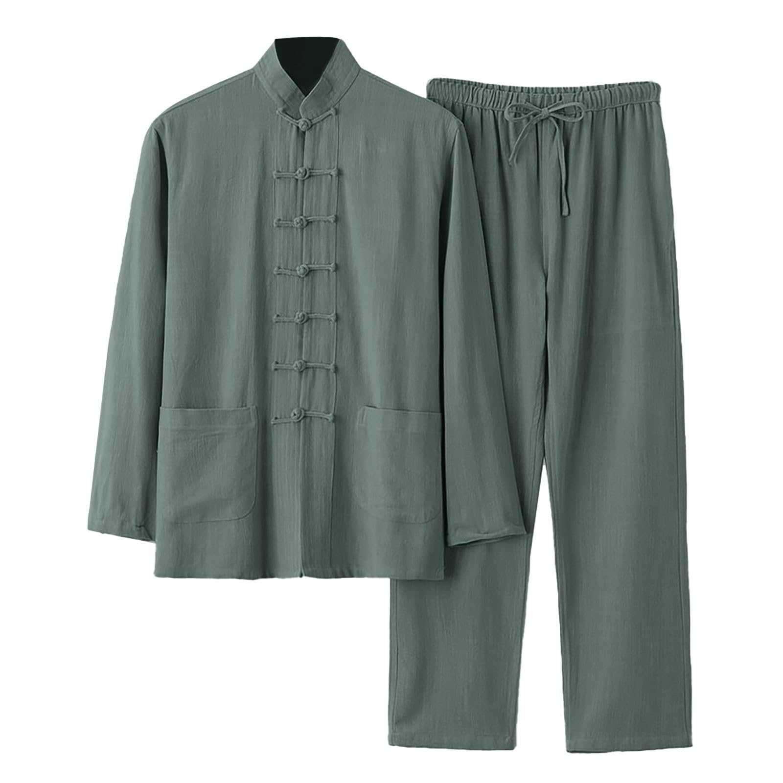 Generisch Kung Fu Damen Herren Anzug - Traditionelle Chinesische Kampfkunst Tai Chi Qigong Wing Chun Shaolin Wushu Lange Ärmel Training Freizeit Kleidung Uniform Jacke Hose Leinenanzug