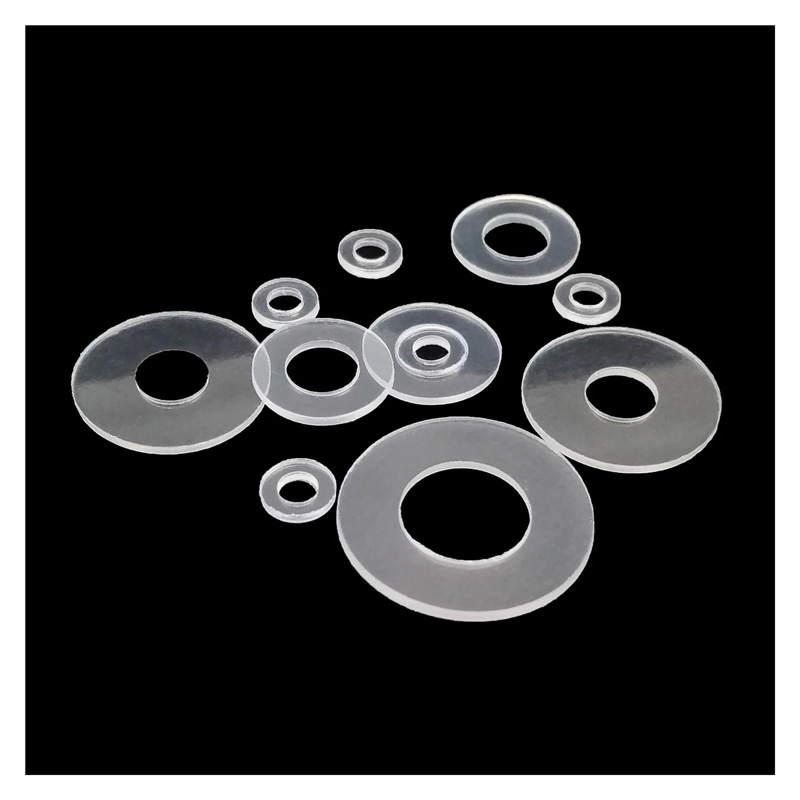 100 Pz M1.6 M2 M2.5 M3 M4 M5 M6 M8 M10 M12 Plastica Dura Morbida PVC Acrilico Trasparente Trasparente Isolante Rondella Piana Guarnizione Pad(Hard,M1.6x4x0.5mm - Foto 4