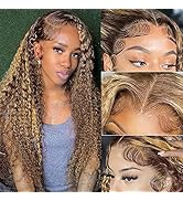 ZLIKE 22inch Highlight 13x4 Transparent HD Lace Front Wig Wet and Wavy Human Hair Ombre Honey Blo...