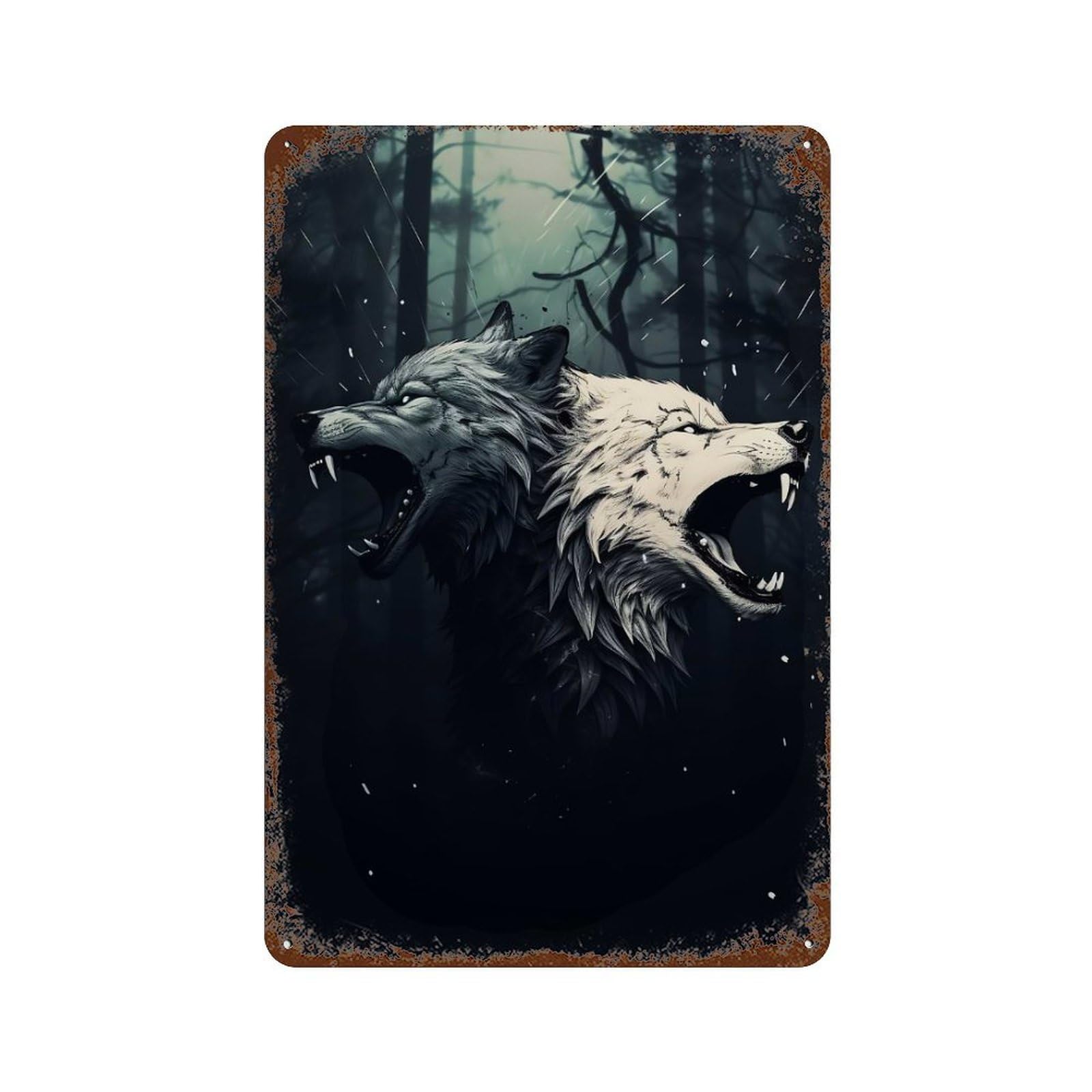 Majestic Wolves Vintage Metal Tin Sign 11.8"x7.9", Farmhouse Wall Decor for Garage, Bar And Workshop Decor