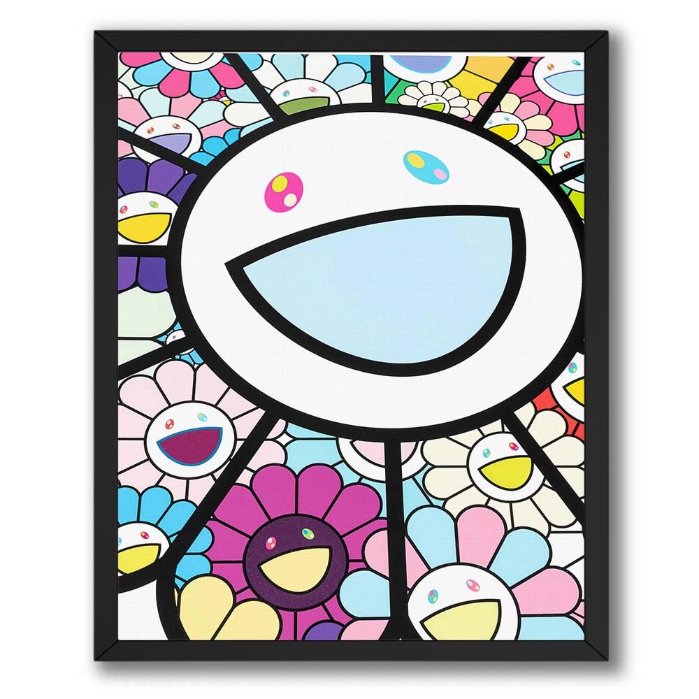 InkFlow Takashi Murakami Inspired Poster Wall Art Print - Bright and Colorful Floral Pop Art Design for Bedroom, Office, or Contemporary Living Spaces