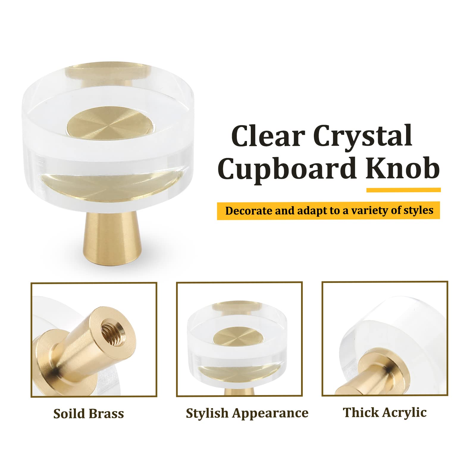 Jersvimc 6Pcs Acrylic Round Cabinet Knobs - Gold Lucite Knobs, Clear Glass Dresser Pulls Crystal Decorative Draw Knob Luxury Vanity Knob Solid Brass Furniture Pull for Cupboard Kitchen Drawer - Amazon.com Jersvimc 6Pcs Acrylic Round Cabinet Knobs - Gold Lucite Knobs, Clear Glass Dresser Pulls Crystal Decorative Draw Knob Luxury Vanity Knob Solid Brass Furniture Pull for Cupboard Kitchen Drawer - Amazon.com