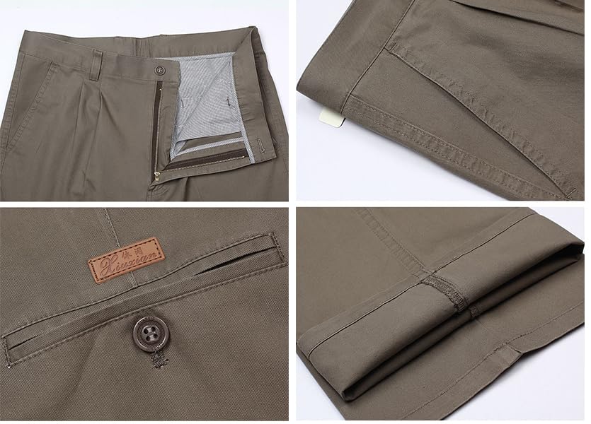 SevenBoy Men's Slim-Fit Casual Chino Pant Autumn and Winter Thick Double Pleated Loose Cotton High Waist4