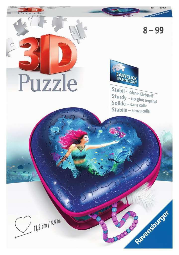 Ravensburger Meerjungfrauen Puzzle 3D 11249 – Caja de Corazones – Encantadora Sirena – 54 Piezas – a Partir de 8 años, Color Blanco