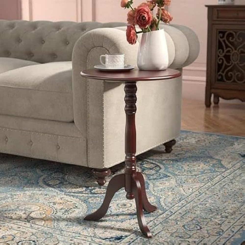 DDS Dream Decor Shoppee Wooden Plant Stand Round Antique Accent Bedside Table Coffee Stand Home Storage Organizer for Living Room Bedroom(Brown)