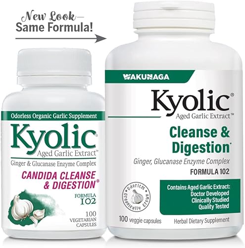 Miniatura 5 de Kyolic Fórmula 102 de extracto de ajo envejecido, complejo enzimático de jengibre y glucanasa, 100 cápsulas vegetarianas (el embalaje puede variar)