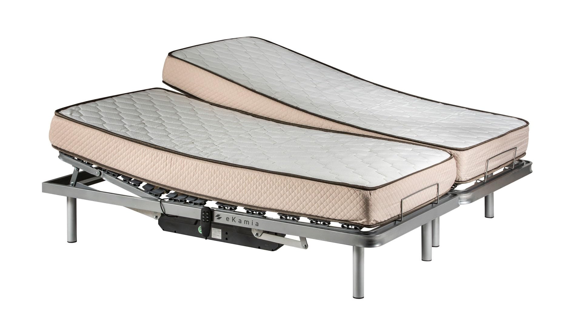 ekamia - Cama Articulada Eléctrica Doble Emparejada de Matrimonio con Colchón Wite - 150cm x 190cm, Mando inalámbrico