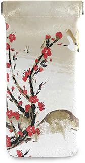 Esclusivo astuccio per occhiali Occhiali da sole Astuccio per gioielli Borsa con fiori di ciliegio giapponese e gru portatile Squeeze Top per donna Uomo