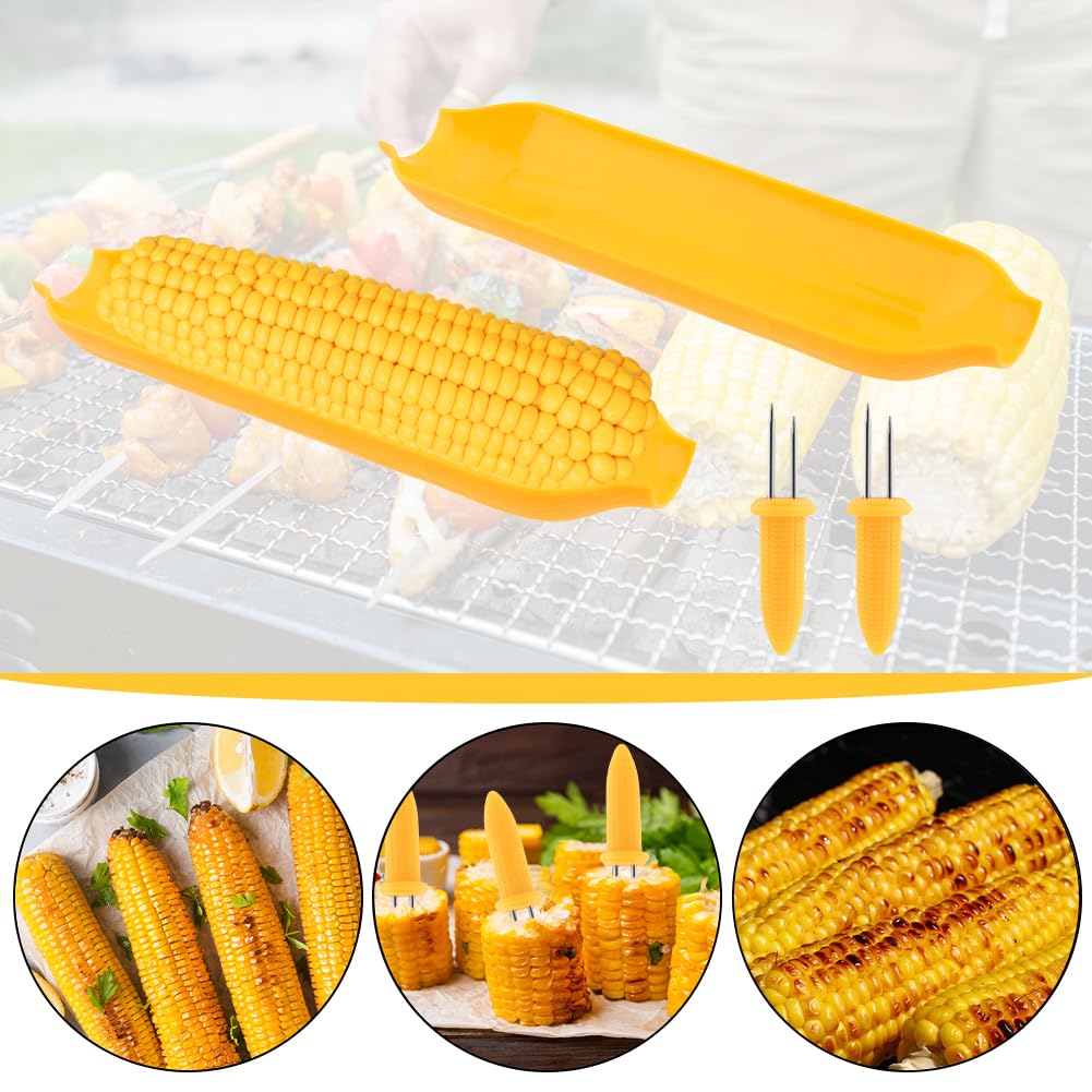Juego de 30 soportes y platos para mazorcas de maíz, soportes para mazorcas de maíz y kits de esparcidor de mantequilla, incluye 20 soportes para mazorcas de maíz, 8 platos de maíz y 2 esparcidores de