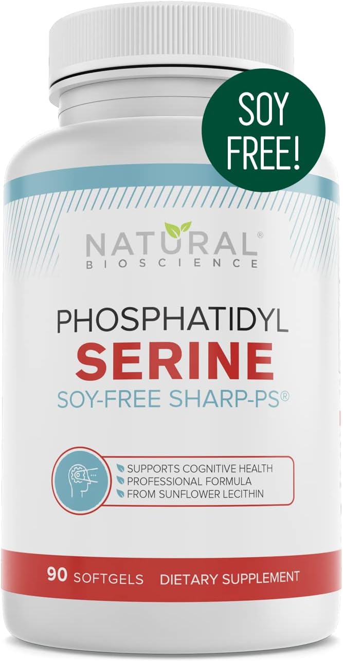 Soy Free Phosphatidylserine 100mg - Phosphatidylserine Supplement from Sunflower Lecithin, Patented Sharp PS100, Brain Health, Memory Aid, Cortisol Control, Mental Sharpness, Non GMO, 90 Softgels