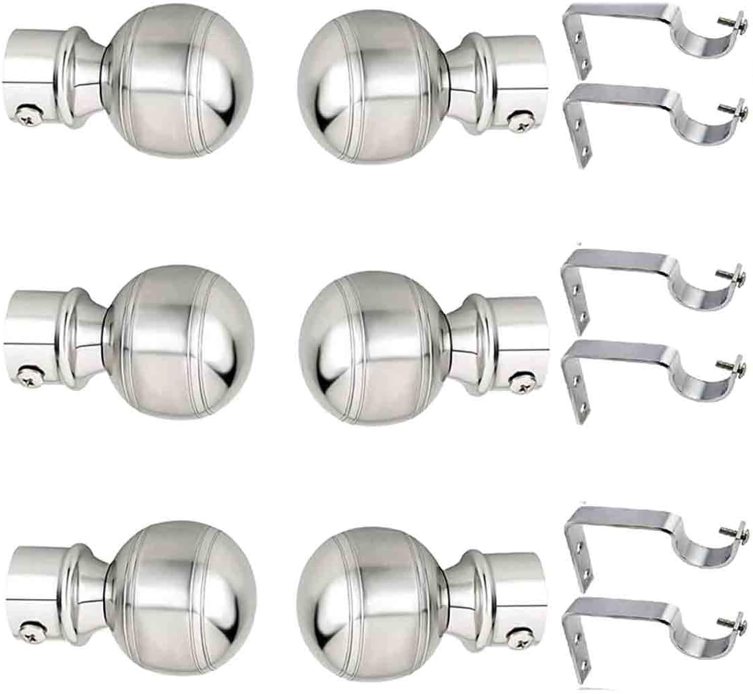 Arena Stainless Steel Curtain Bracket Set, Finials With Fitting Accessories, Rod Holder for Doors & Windows, 1 Inch Parda Rod Holder, Knobs for Windows 6 Pcs