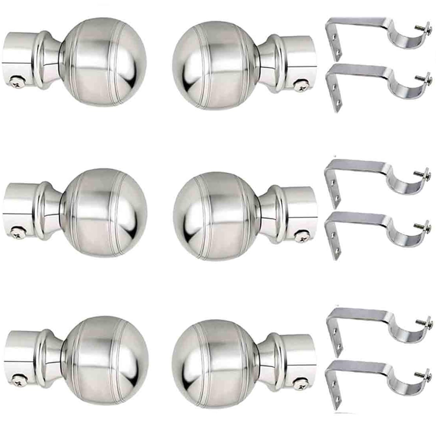 Arena Stainless Steel Curtain Bracket Set, Finials With Fitting Accessories, Rod Holder for Doors & Windows, 1 Inch Parda Rod Holder, Knobs for Windows 6 Pcs