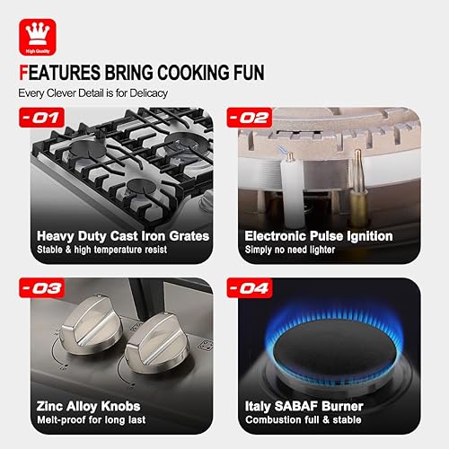 Miniatura 2 de Placa de cocina de gas de 30 pulgadas, encimera de gas GASLAND Chef, 4 quemadores sellados Italy Sabaf, 28,300 BTU NGLPG convertible, enchufe de