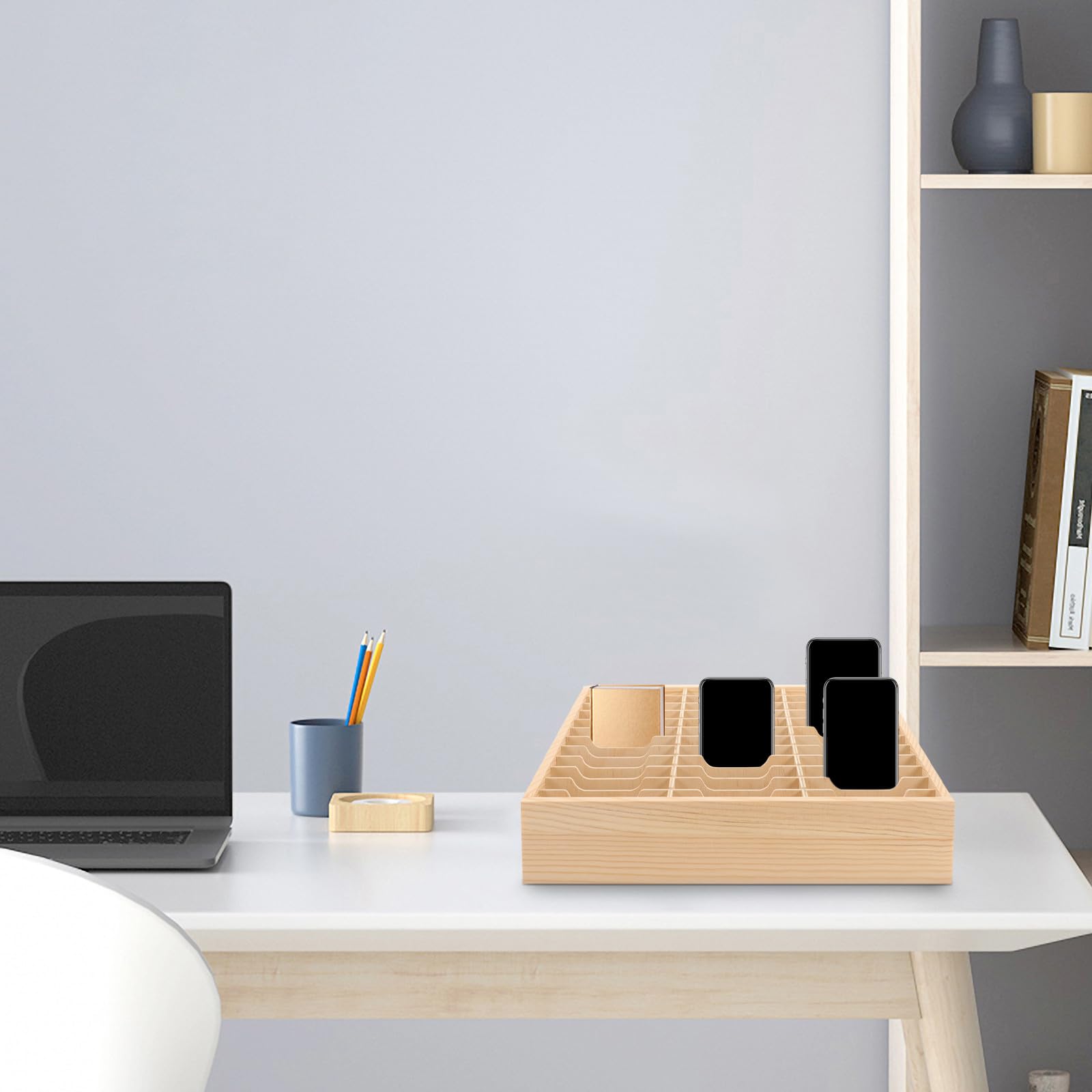 Abaodam Scatola Portaoggetti in Legno Organizer da Tavolo Supporto per Cellulare da Scrivania Contenitore da Scrivania Scomparti Multipli Accessori per Casa
