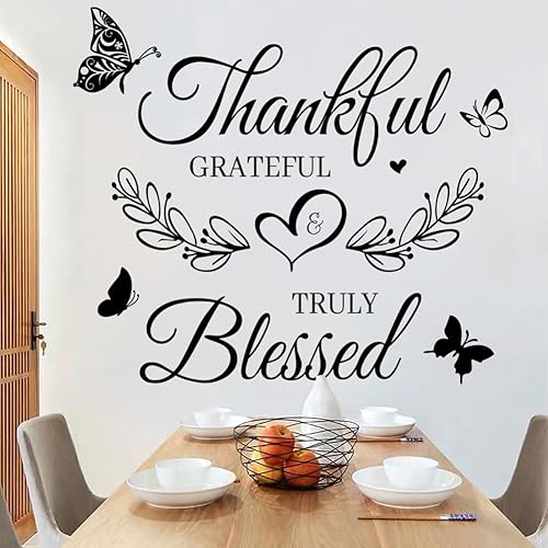 Miniatura 4 de Decoración de pared con cita inspiradora, texto en inglés Thankful Grateful Blessed, calcomanías de vinilo con texto en inglés Thankful Grateful