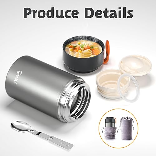 Miniatura 6 de Paquete de 2 termos para alimentos calientes (17 onzas y 27 onzas), 10 horas calientes y frías, a prueba de fugas, apto para lavavajillas, termo de