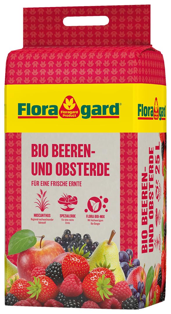 Floragard Bio Obst- & Beerenerde 25 L – nährstoffreiche, pH-angepasste Pflanzerde für Erdbeeren, Beerenpflanzen & Obstgehölze – lockere Struktur für Starke Wurzeln, kräftiges Wachstum & hohe Erträge