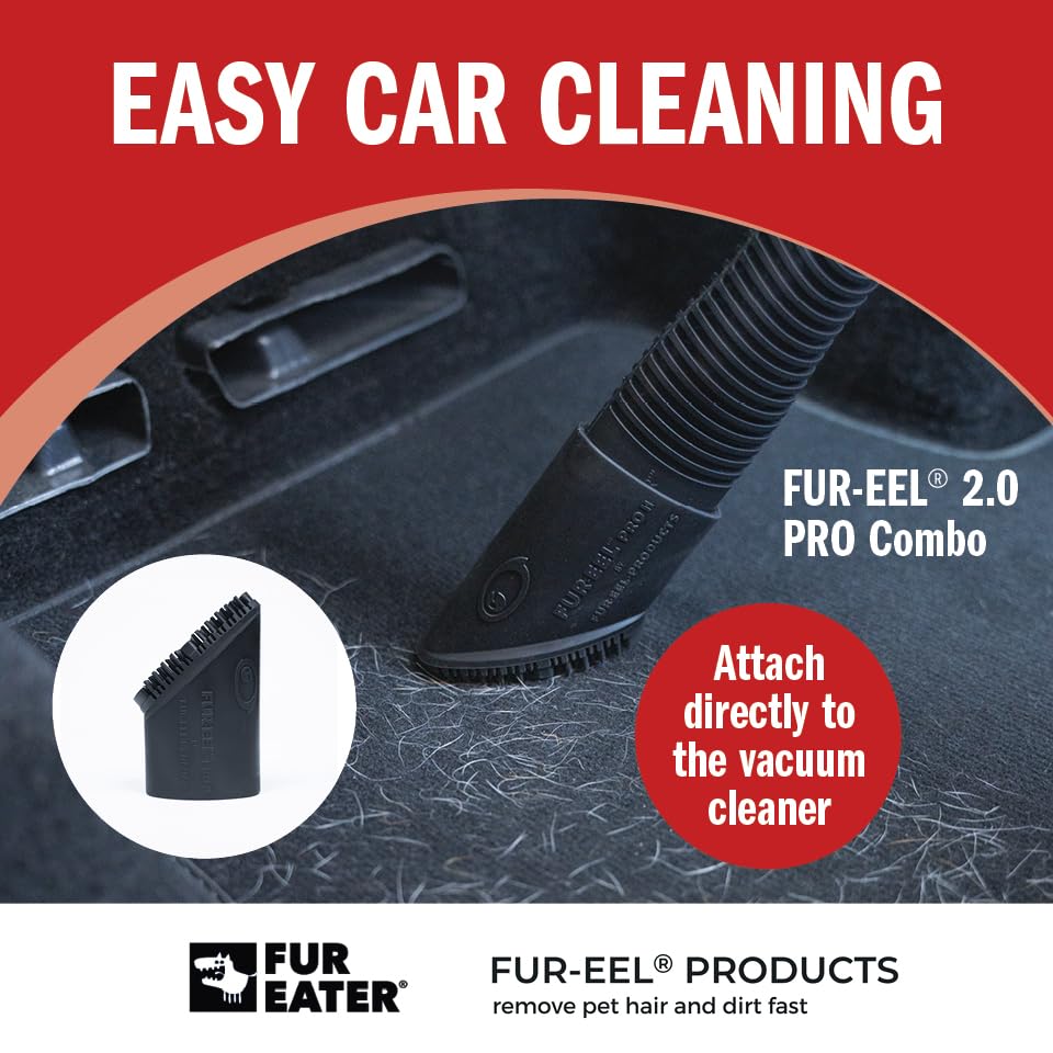 FUR-EEL COMBO |1 x Fang, 1 x FUR-EEL PRO, 1 x Adapter | Professioneel Stofzuiger Hulpstuk voor het Reinigen van Auto's & Tapijten | Stofzuiger Borstel om Huisdierhaar & Zand Efficiënt te