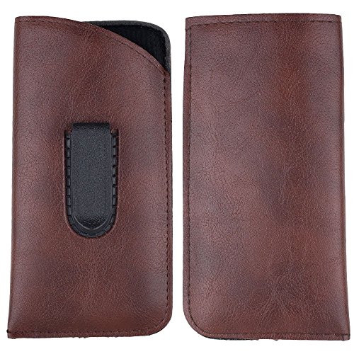 Slip In Glasses Case Sleeve with Pocket Clip – Compact, Lightweight Holder Protects Eyeglasses and Eyewear from Scratches and Damage - By OptiPlix (3 Pack, Brown)