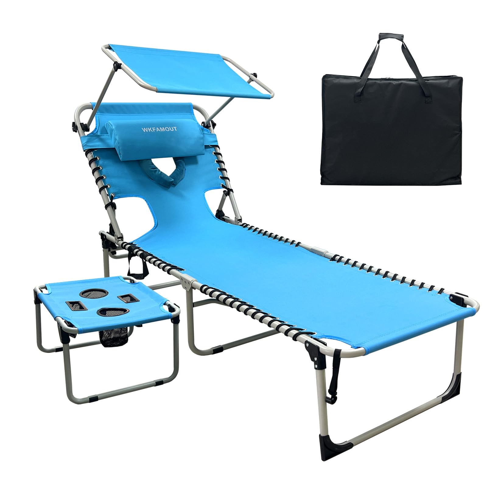 Outdoor Tanning Chair with Sun Canopy Shade &amp; Face Hole, Folding Lounge Chair with Beach Table and Carry Bag for Poolside Sunbathing Lawn