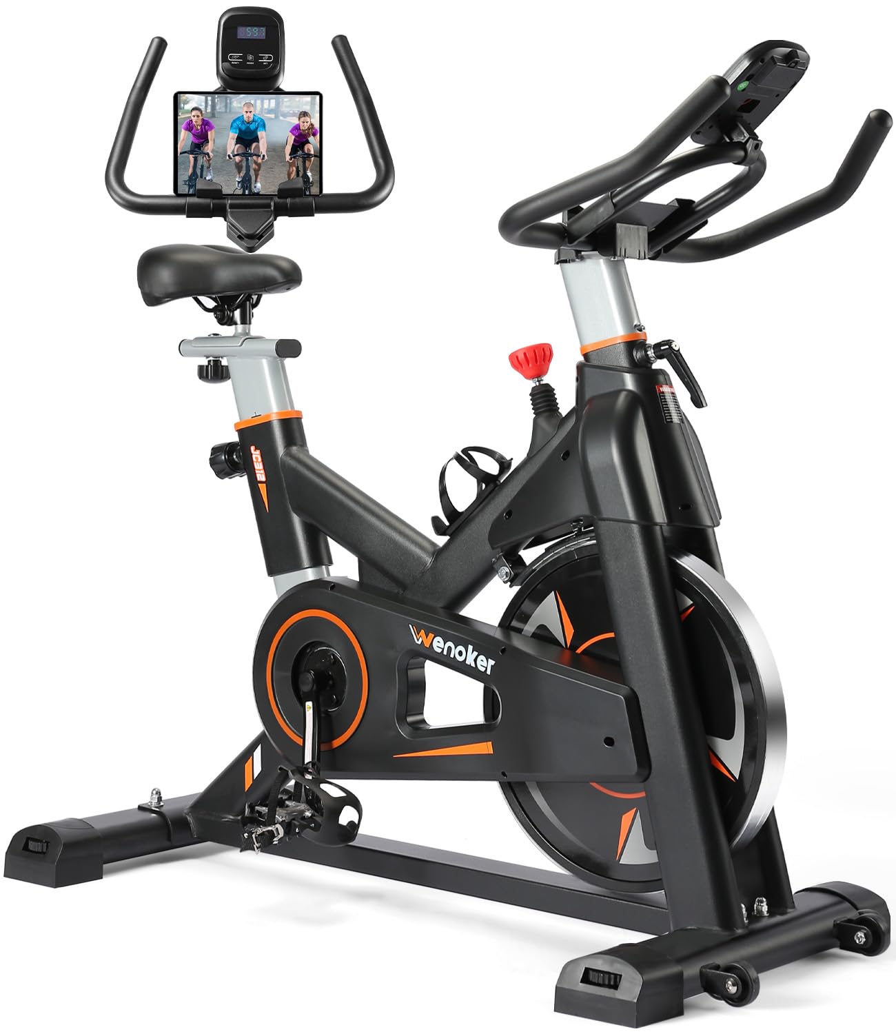 [2026 Aktualisierte]WENOKER Heimtrainer,Magnetwiderstand Stationäres Fahrrad für Zuhause,Indoor Bike mit Flüsterleise,Schweres Schwungrad und Verbesserter LCD-Monitor Orange