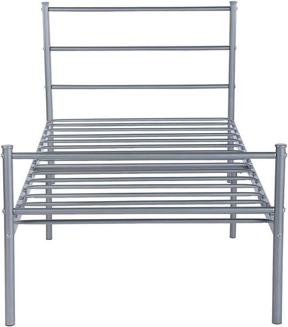 Voilamart Twin Metal Bed Frame with Storage,Silver Grey Bed Frames with Headboard and Footboard, No Box Spring Needed, Platform Bed Frame for Kids