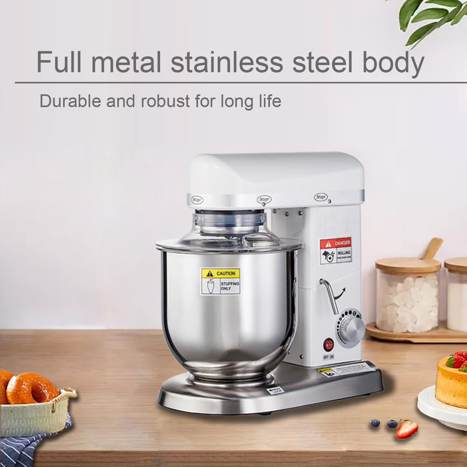 Impastatrice planetaria, capacità 7 l, Potenza 500 W, Ciotola in Acciaio Inox di qualità Commerciale con Protezione di Sicurezza, Ideale per pizzerie e ristoranti.