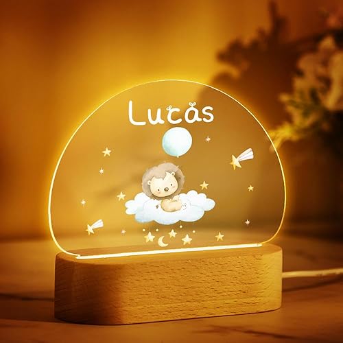 VEELU Regalos personalizados para niños, luz nocturna con nombre personalizado con lindos animales, lámpara LED acrílica para bebé, regalo de
