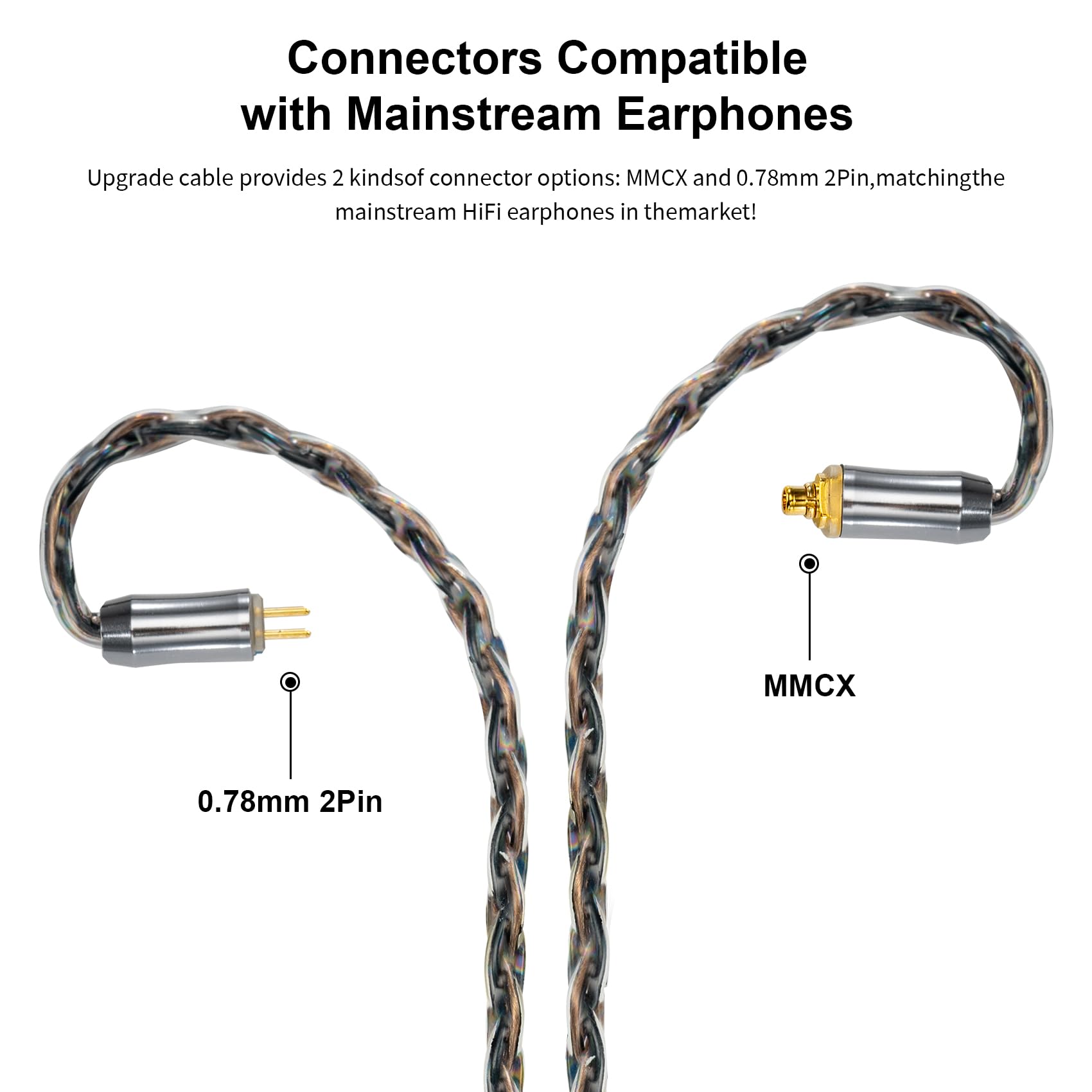 QOA Kinera Celest IEM Cable,Upgraded HiFi Audio Cable,with Detachable 3-in-1 2.5mm,3.5mm,4.4mm Plug,in Ear Monitor Cable,for Singers Musicians Drummers Audiophile (0.78mm 2Pin)