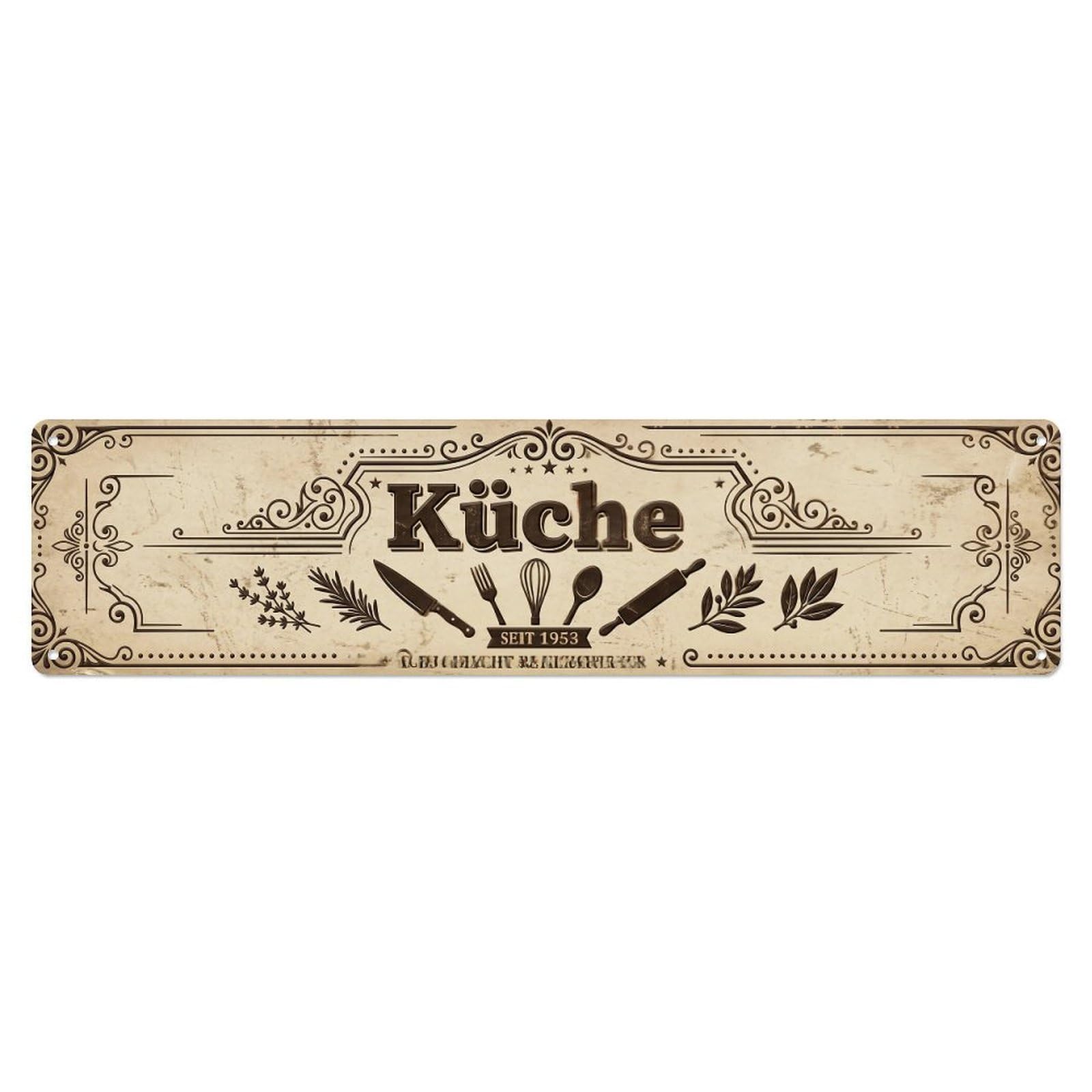 Kitchen Vintage Crest Tools Herbs Preparation Space Vintage Metal Tin Sign Wall Decor for Cafe, Club, Garden Metal Poster 4x16Inch