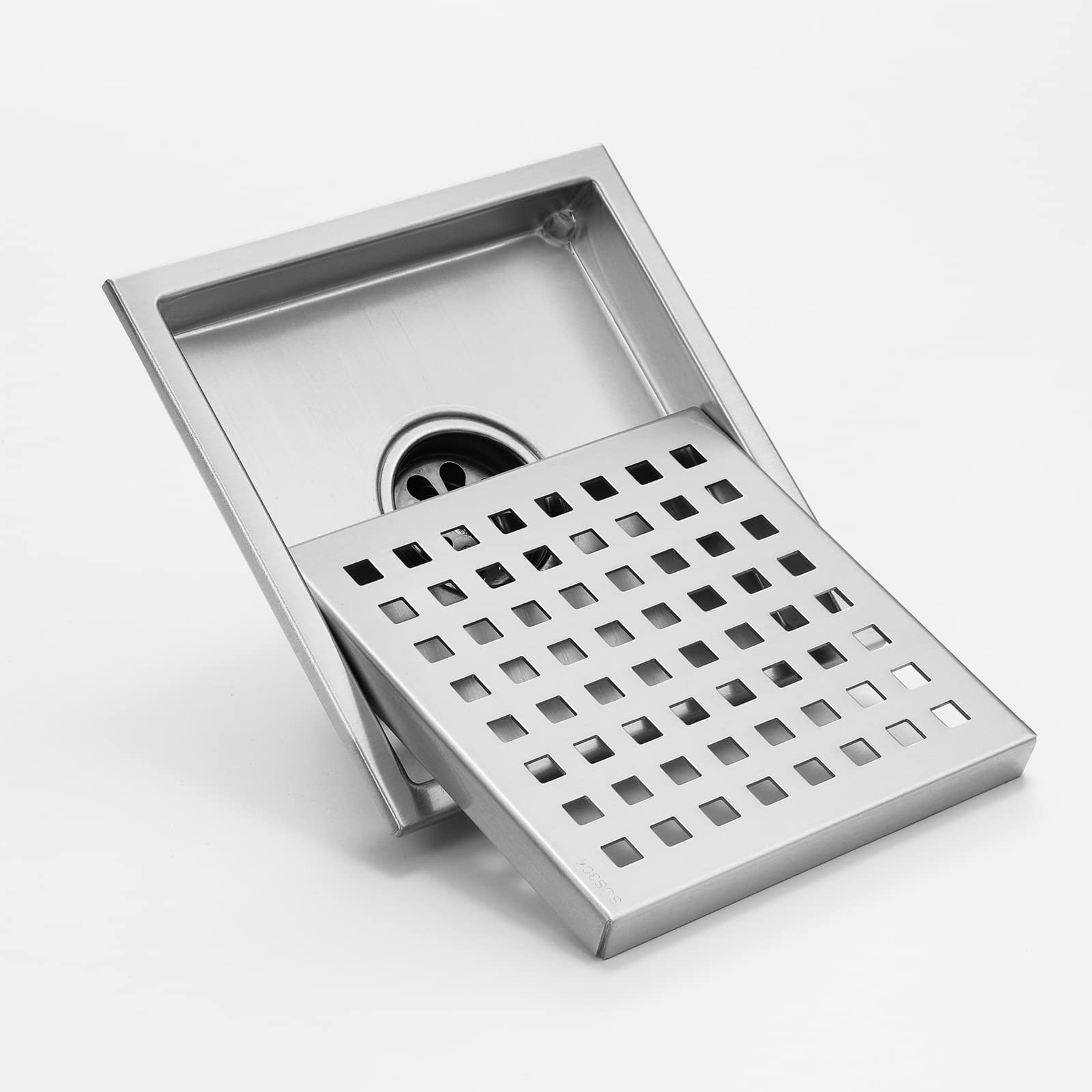 Scarico Del Pavimento Della Doccia A 6 Pollici, Scarico Quadrato Della Doccia Con Griglia Rimovibile Della Copertura E Filtro Dei Capelli, Scarico Del Pavimento Dell'acciaio Inossidabile 304,Brushed