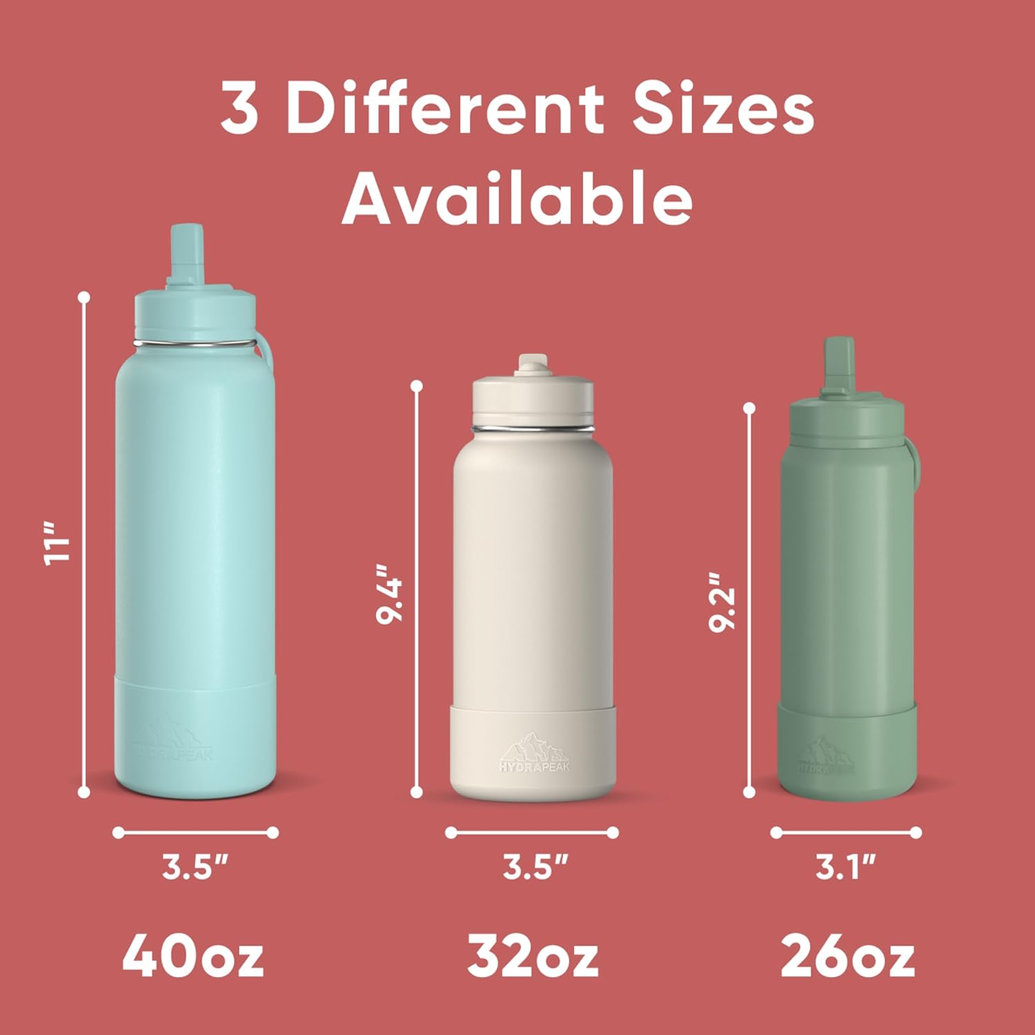 Hydrapeak 26oz Sport Insulated Water Bottle with Straw Lid, Leak & Spill Proof, Keeps Drinks Cold for 24 Hours, Hot for 12 Hours, Premium Stainless Steel Water Bottles (26oz, Faded Red) - Image 5