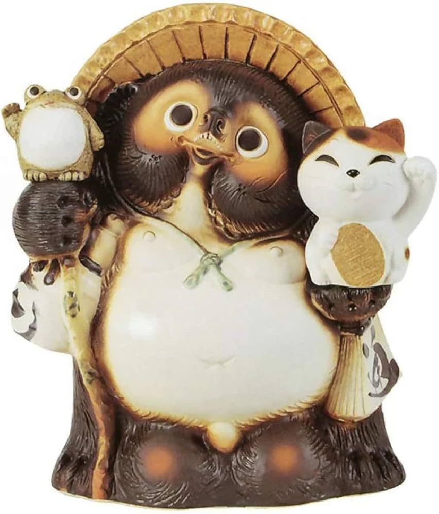 信楽焼　13号招き蛙　招き猫付き狸 信楽焼 13号招き猫蛙持ち狸 たぬき タヌキ 開運 縁起物 可愛い