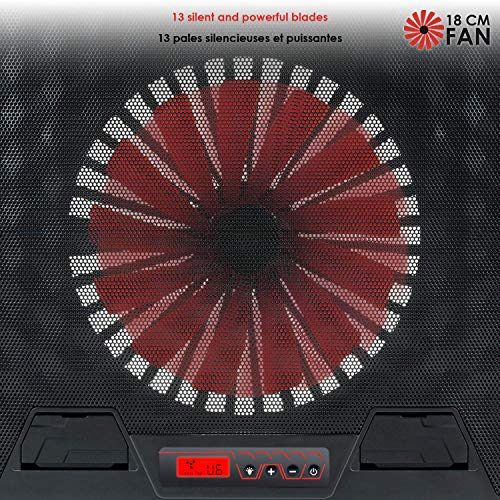 EMPIRE GAMING Airboost - Base di Raffreddamento per PC Portatile Compatibile da 12 a 17 Pollici - 1 Potente Ventola Silenziosa-Controller LCD-5 Altezze Regolabili-Retroilluminazione a LED RGB-USB