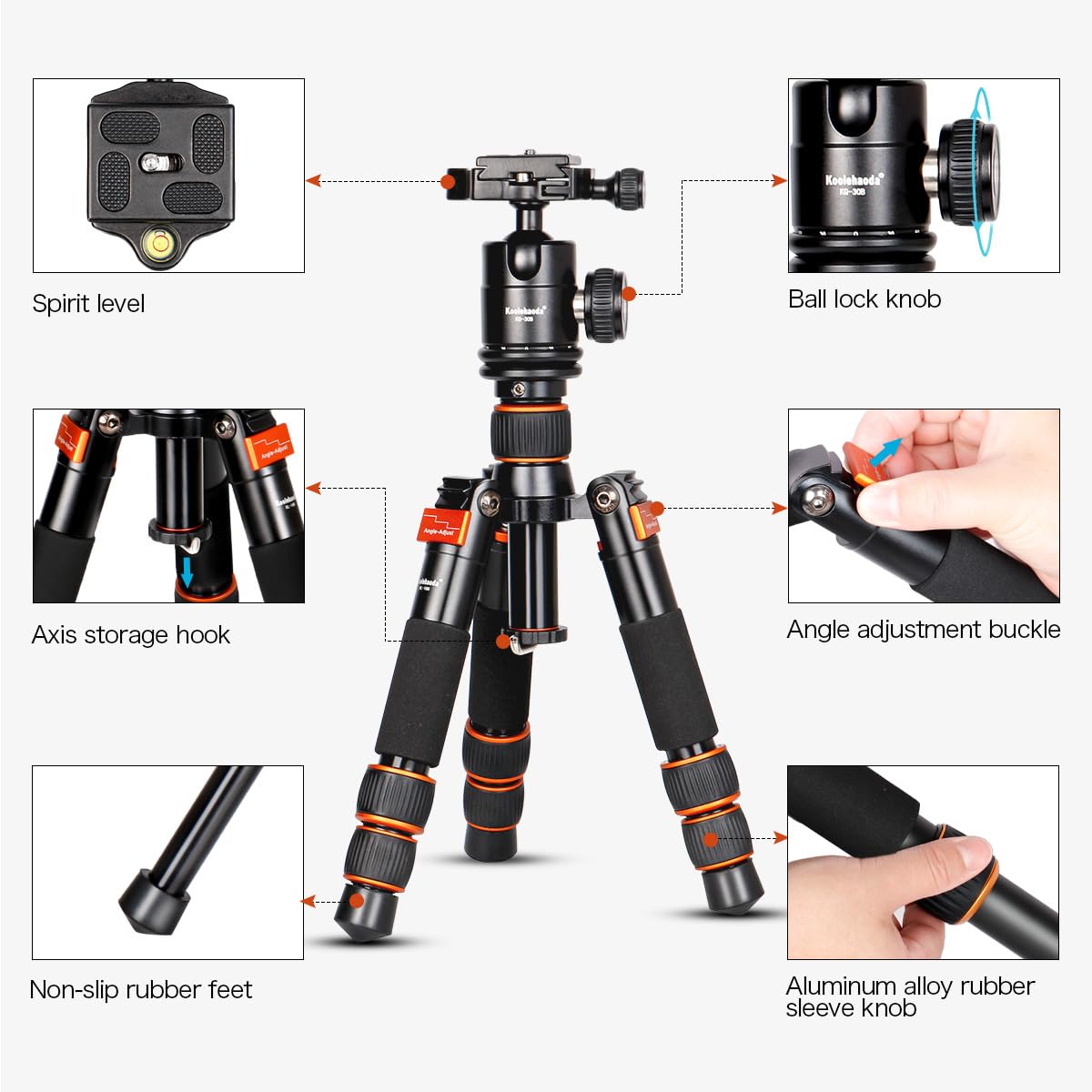 Koolehaoda Mini treppiede da viaggio da 55 cm con testa a sfera a 360°, treppiedi da tavolo compatti in alluminio per fotocamera DSLR, carico fino a 10 kg