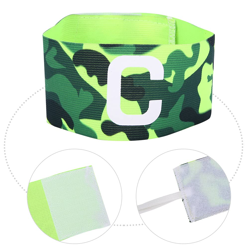 Fydun Camo Captain Arm, Nylon Outdoor Team Sports Groups Soccer Armbands Adjustable Player Bands (Green)