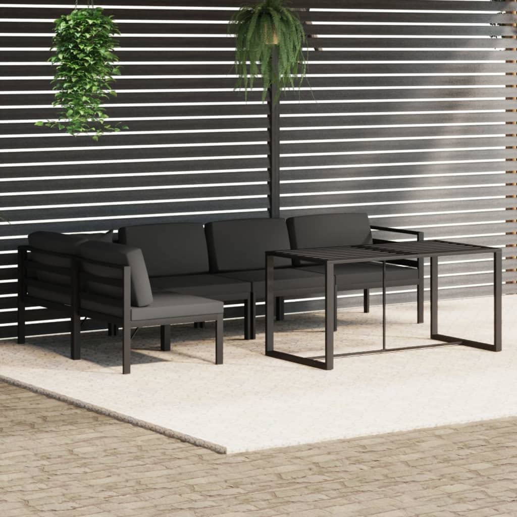 Juego de 6 asientos de aluminio para jardín, con cojines, diseño modular para una configuración flexible, color antracita, juego de salón para exteriores, resistente y resistente a la