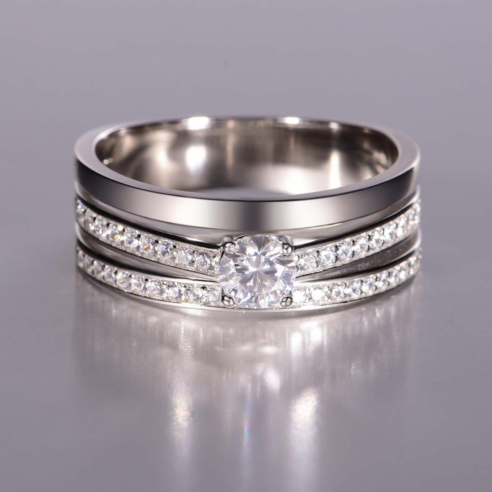 Anillos de oro blanco elegantes, 0,5 ct Moissanite, anillos de compromiso, anillos de boda de oro real para mujer