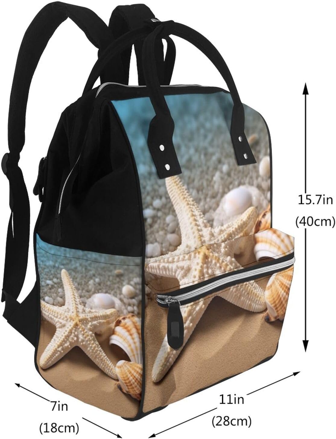 Beach Shell Starfish Diaper Bag with Changing Pad, Pacifier Holder - Multifunction Travel Nappy Bags Large Capacity Laptop Backpack Waterproof Mommy Bag Casual Daypack for Mom image 2