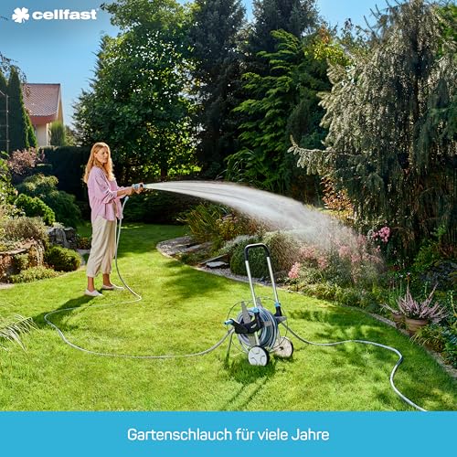CELLFAST Gartenschlauch 6 Lagiger Wasserschlauch Doppelgeflecht Kreuz Trikotgewebe Bewässerungsschlauch UV Beständig Anti Algen Flexibler Schlauch 32 Bar 1 Zoll 25 Meter Hobby