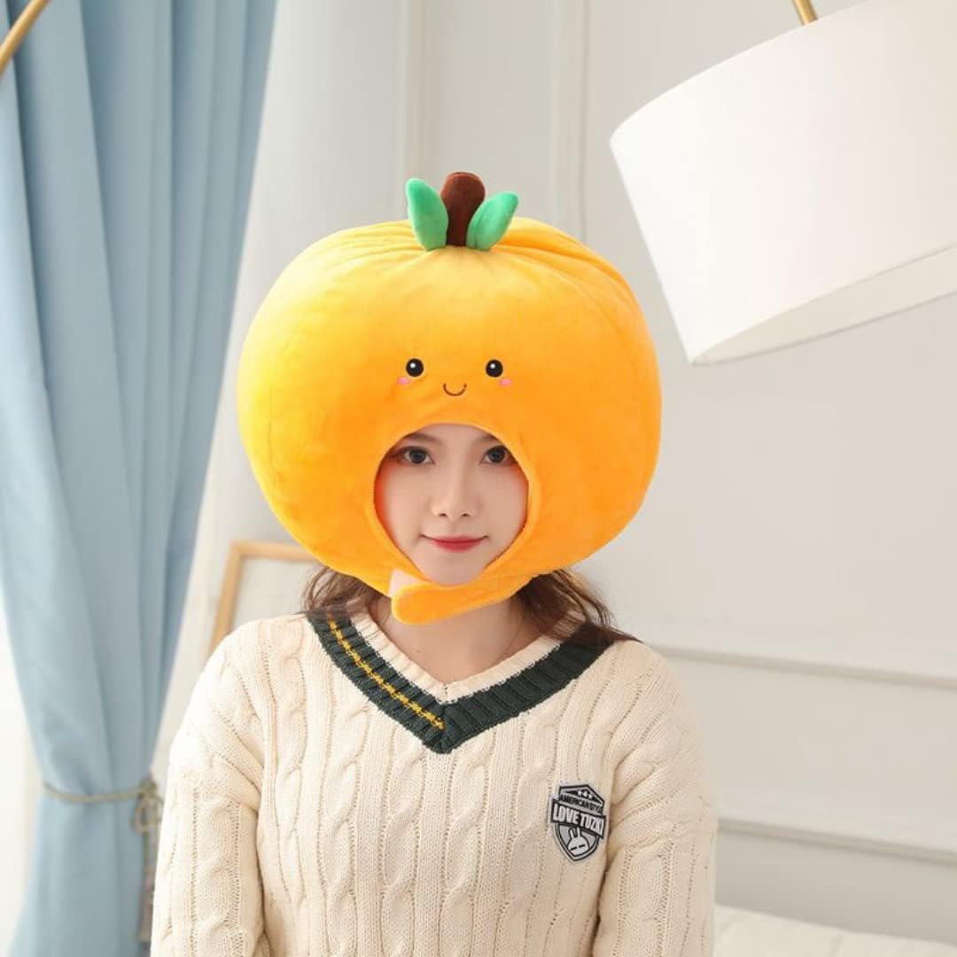 Plush Fruit Headgear Hat Funny Novelty Hat Sleeping Pillow Toy Photo Props Warm Cosplay Costume Head Accessories