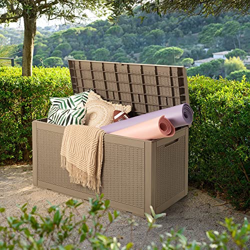 Image of Devoko 100 Gallon Resin Waterproof Outdoor Storage Box with Cushion