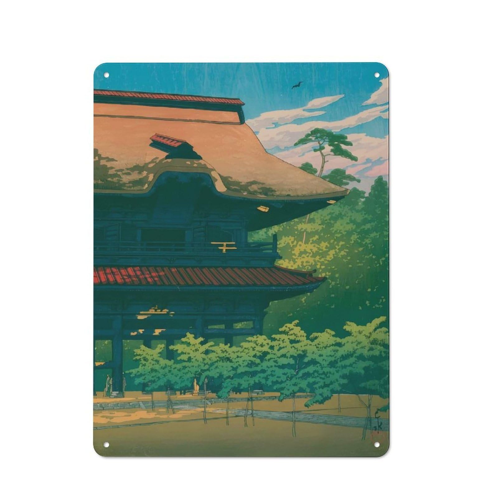 Junmoney Kawase Hasui Nostalgic Decorative Tin Sign 40X30cm Featuring Old Style Wall Plaque For Kitchen, Hallway, Bar Or Small Cafe