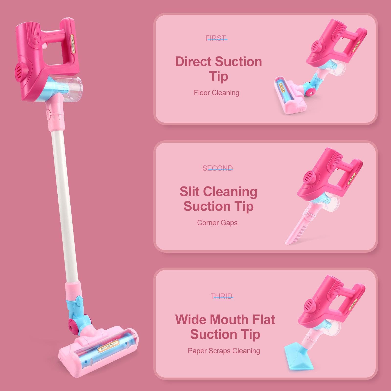 Aspirapolvere Giocattolo per Bambini, Ideale per Le Pulizie Domestiche, Rosa