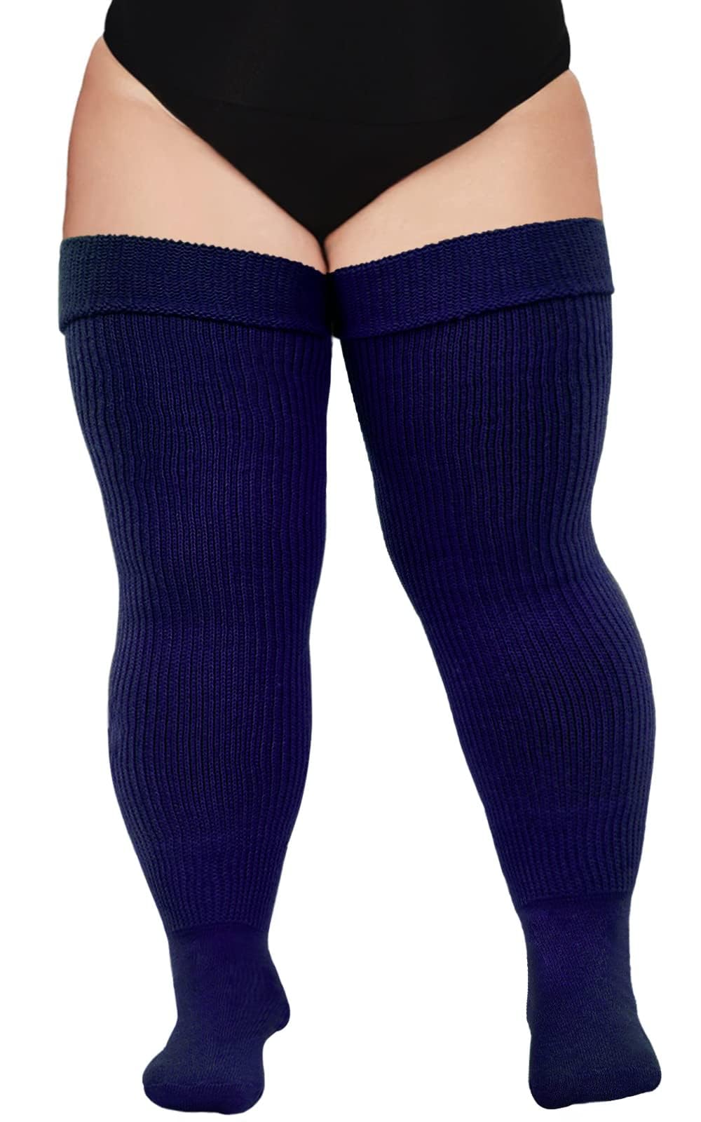 Moon Wood Women Plus Size Thigh High Socks Extra Long Striped Thick Over the Knee Socks Leg Warmer