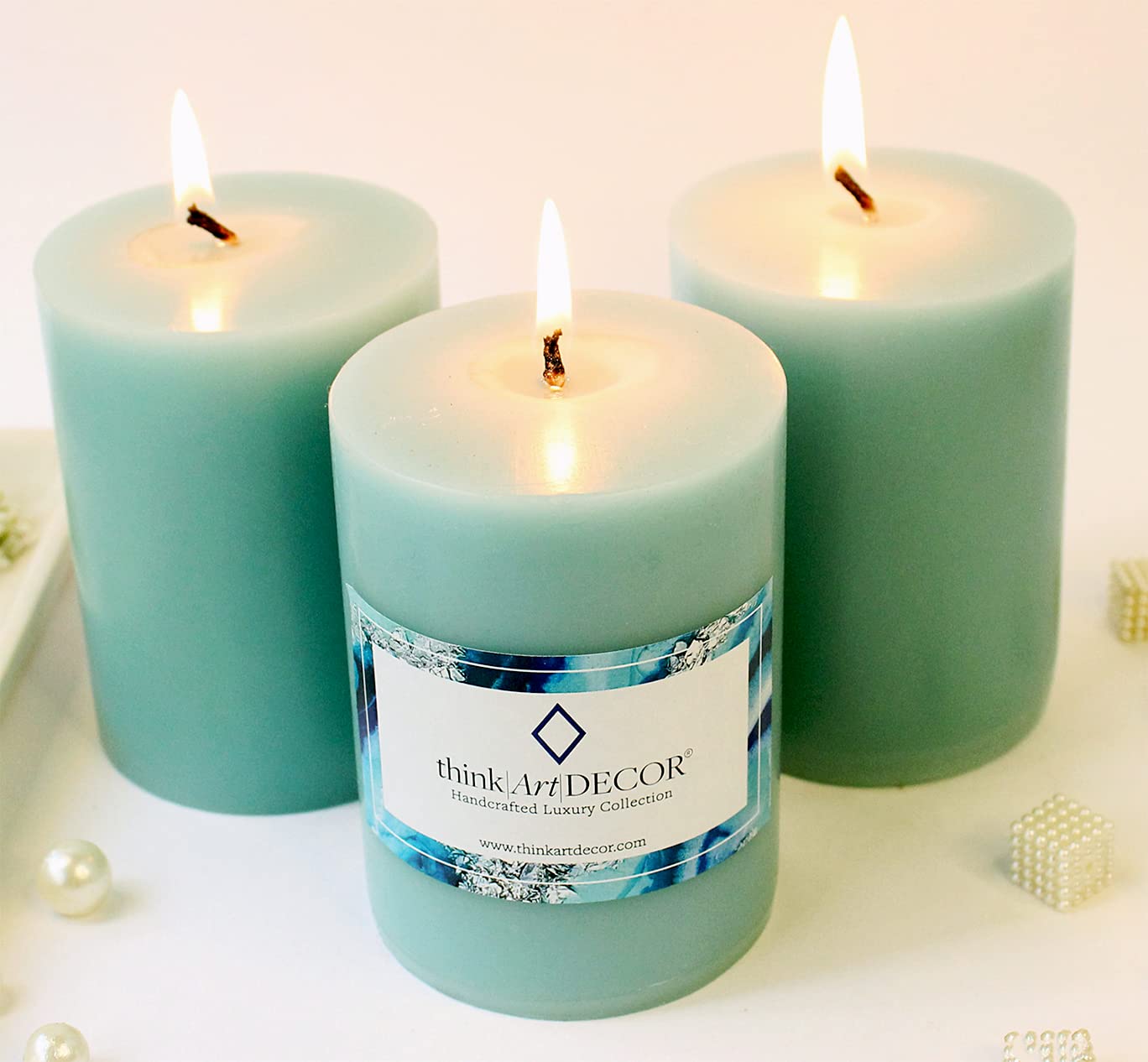 ThinkArtDecor Unscented Pillar Candles Set of 3 70 Hrs Each 3X4