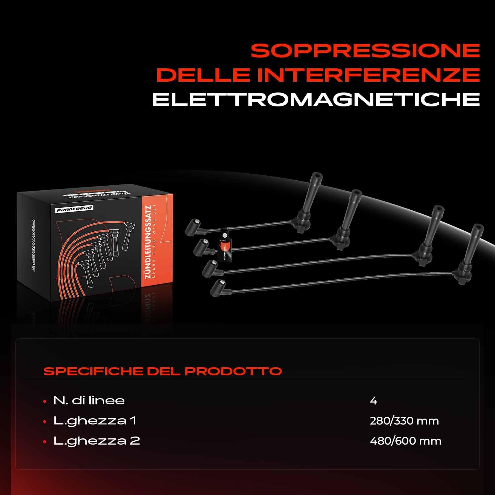 Frankberg 4x Set cavi di accensione Set cavi di accensione Benzina Compatibile con B.r.a.v.a 182 B.r.a.v.o I 182 Marea 185 Palio Weekend Punto 188 Y 840 Marea Weekend Replace# 46474814
