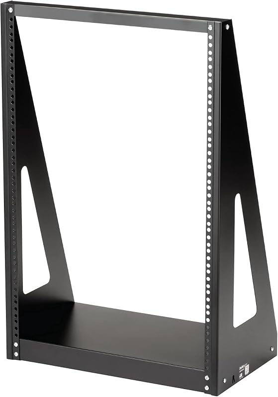 StarTech 16U 2-Post Open Frame Desktop Rack, 19in, 350lb/160kg, Compact | Free-standing dual-post design, Fits desk or floor, Frequent front & rear access, EIA/ECA-310-E