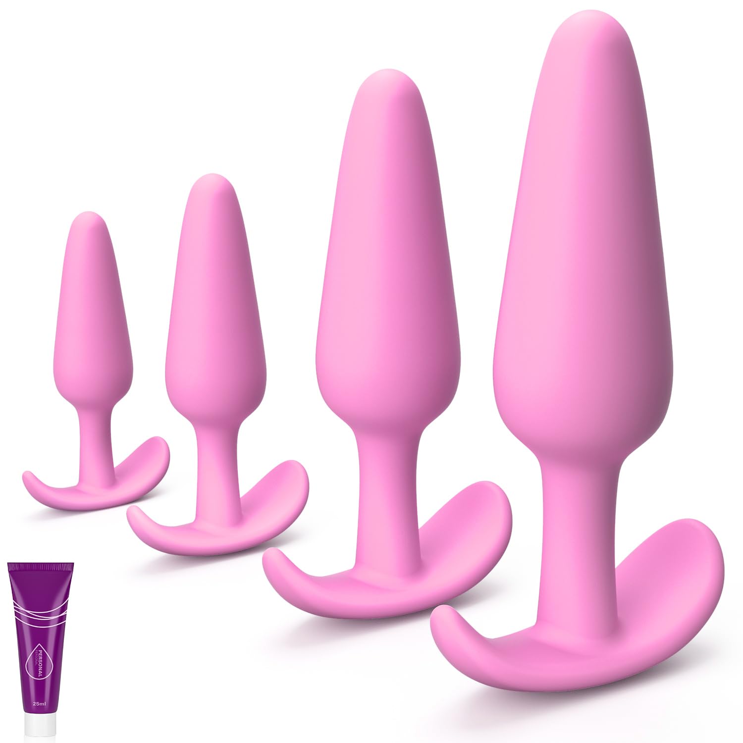 4PCS Silicone Anal Butt Plug Set, Beginner to Advanced, Trainer Kit with Flared Base for Women, Men Comfortable Long-Term Wear, Premium Training Sets, Sex Toys for Couples: Cone 4pcs set pink