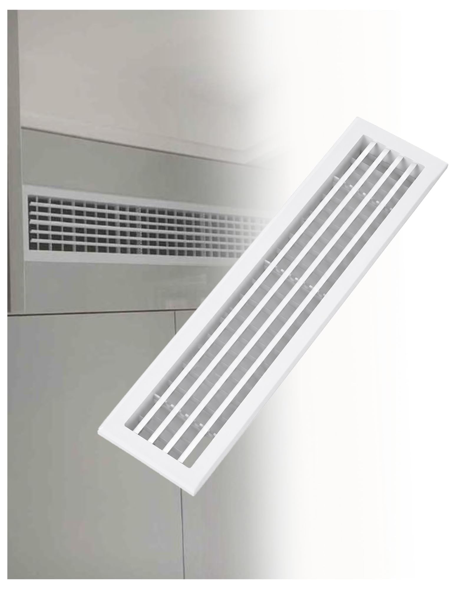 Rejilla de ventilación de doble piso de ABS, rejilla de aire de techo lineal, 50 x 15 cm, marco de 2,5 cm, adecuada para regulación del flujo de aire en el hogar y espacios comerciales